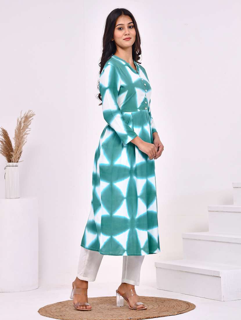 women printed three quarter sleeve a-line kurta - 22239823 -  Standard Image - 1