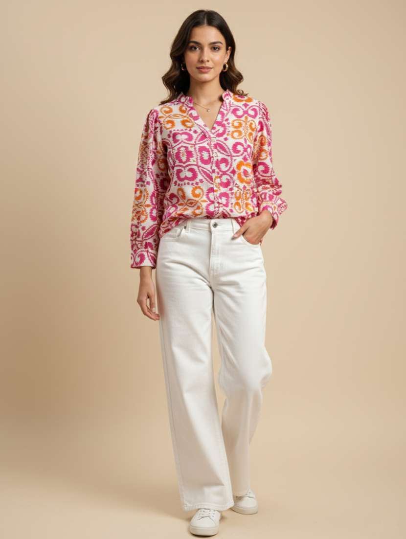 women printed mandarin neck long sleeve shirt - 22239826 -  Standard Image - 4