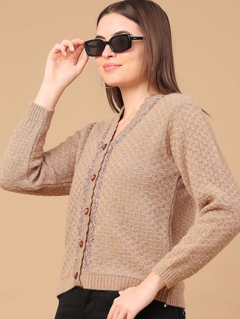 women self design long sleeve cardigan