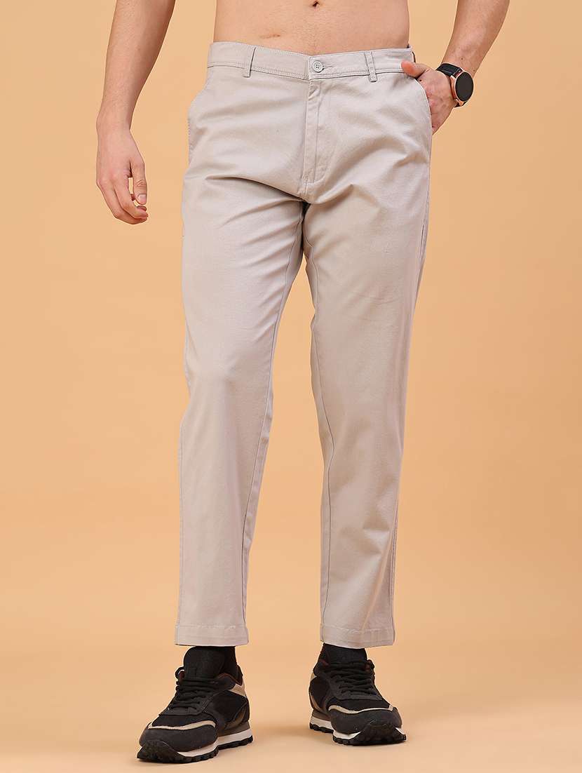 men solid mid rise chinos casual trouser