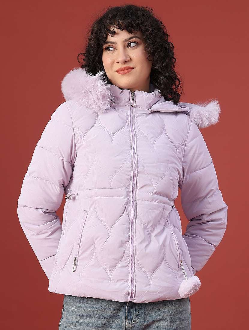 women solid long sleeve hooded puffer jacket - 22240184 -  Standard Image - 1
