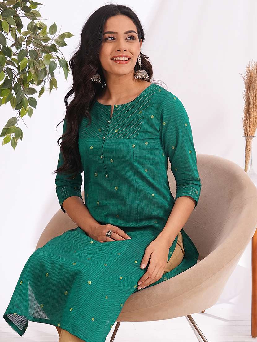 women self design three quarter sleeve straight kurta - 22240413 -  Standard Image - 1