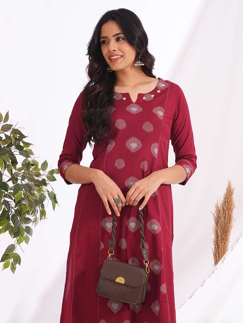 women self design three quarter sleeve a-line kurta - 22240414 -  Standard Image - 1