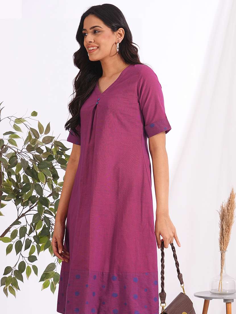 women solid short sleeve a-line dress - 22240427 -  Standard Image - 1