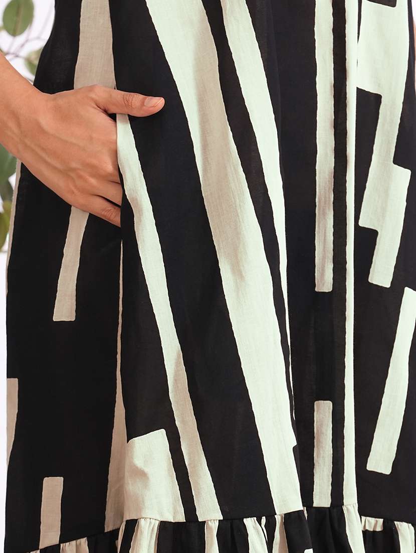 women printed sleeve tiered dress with pocket - 22240428 -  Standard Image - 4