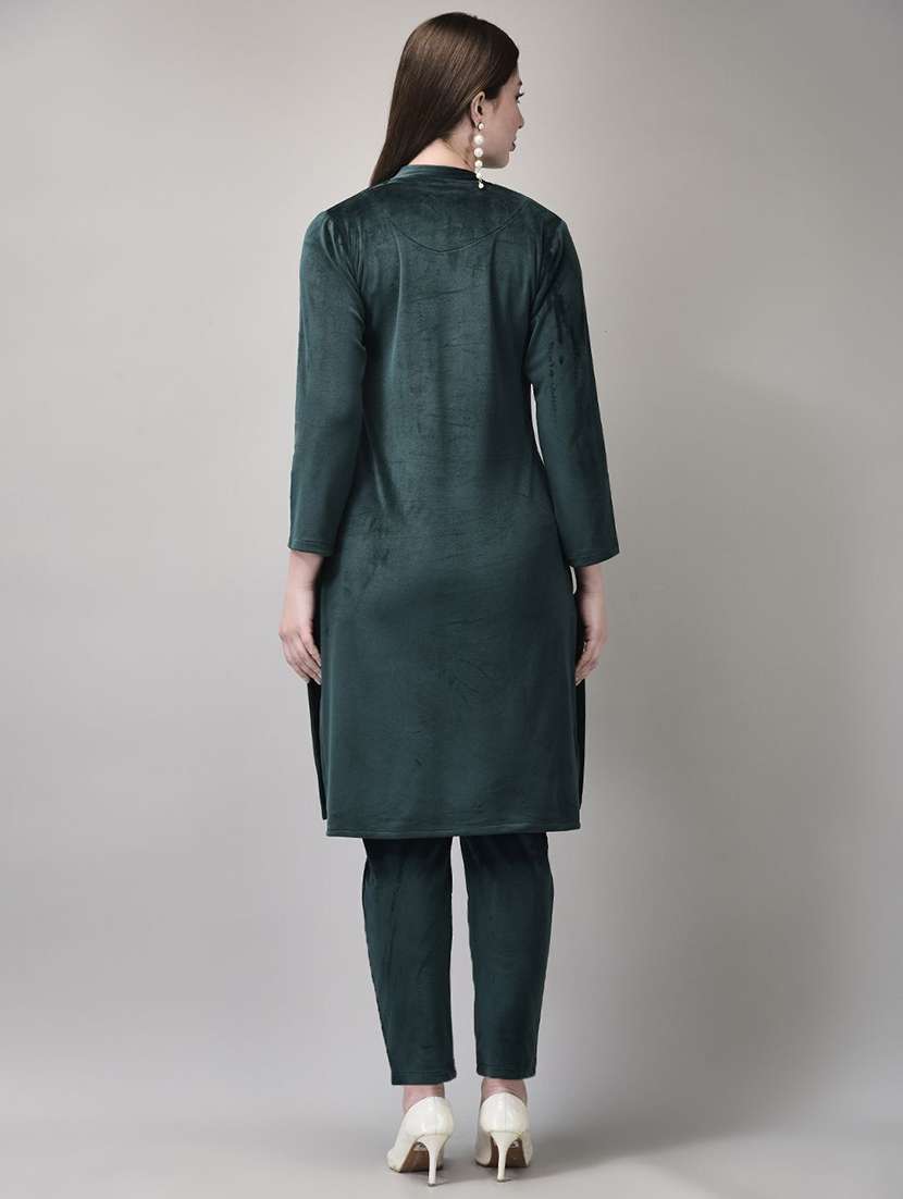 women solid with work embroidered long sleeve kurta pant set - 22240435 -  Standard Image - 1