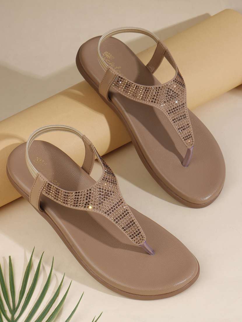 women t-strap embellished flat sandal