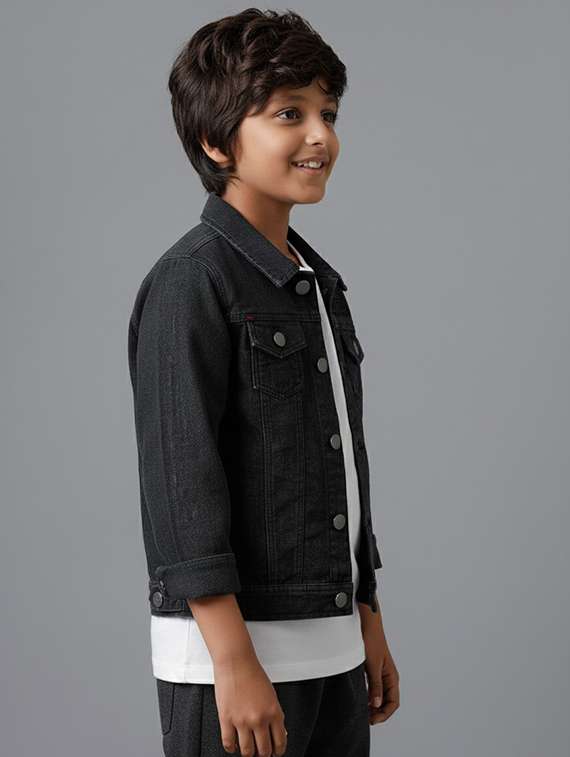 boys solid long sleeve denim regular jacket - 22240529 -  Standard Image - 1