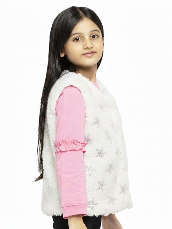 girls self designed sleeveless regular jacket - 22240562 -  Standard Image - 1