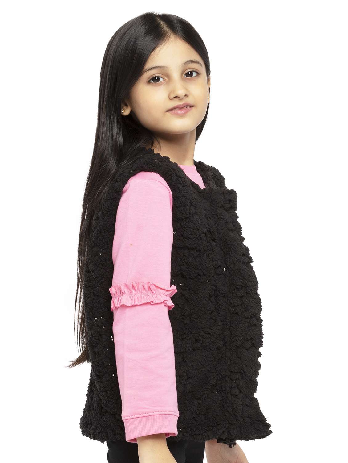 girls self designed sleeveless regular jacket - 22240563 -  Standard Image - 1