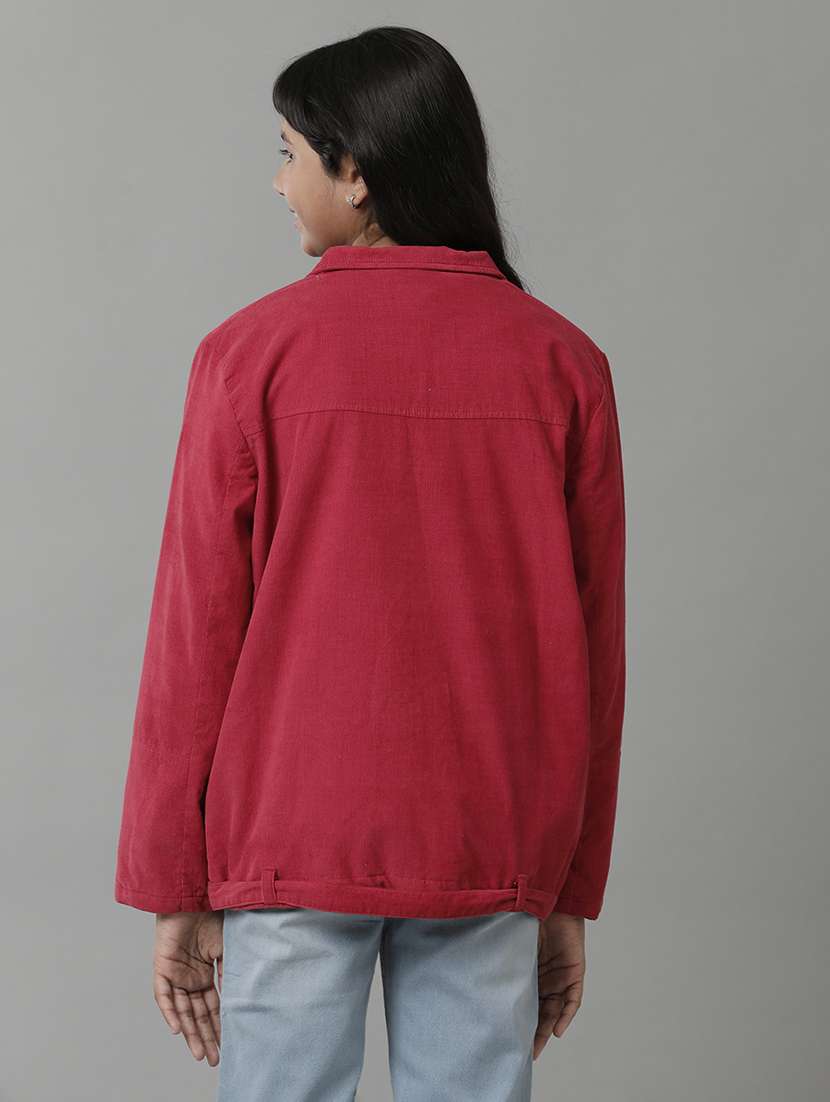 girls solid lapel collar long sleeve regular jacket - 22240603 -  Standard Image - 1