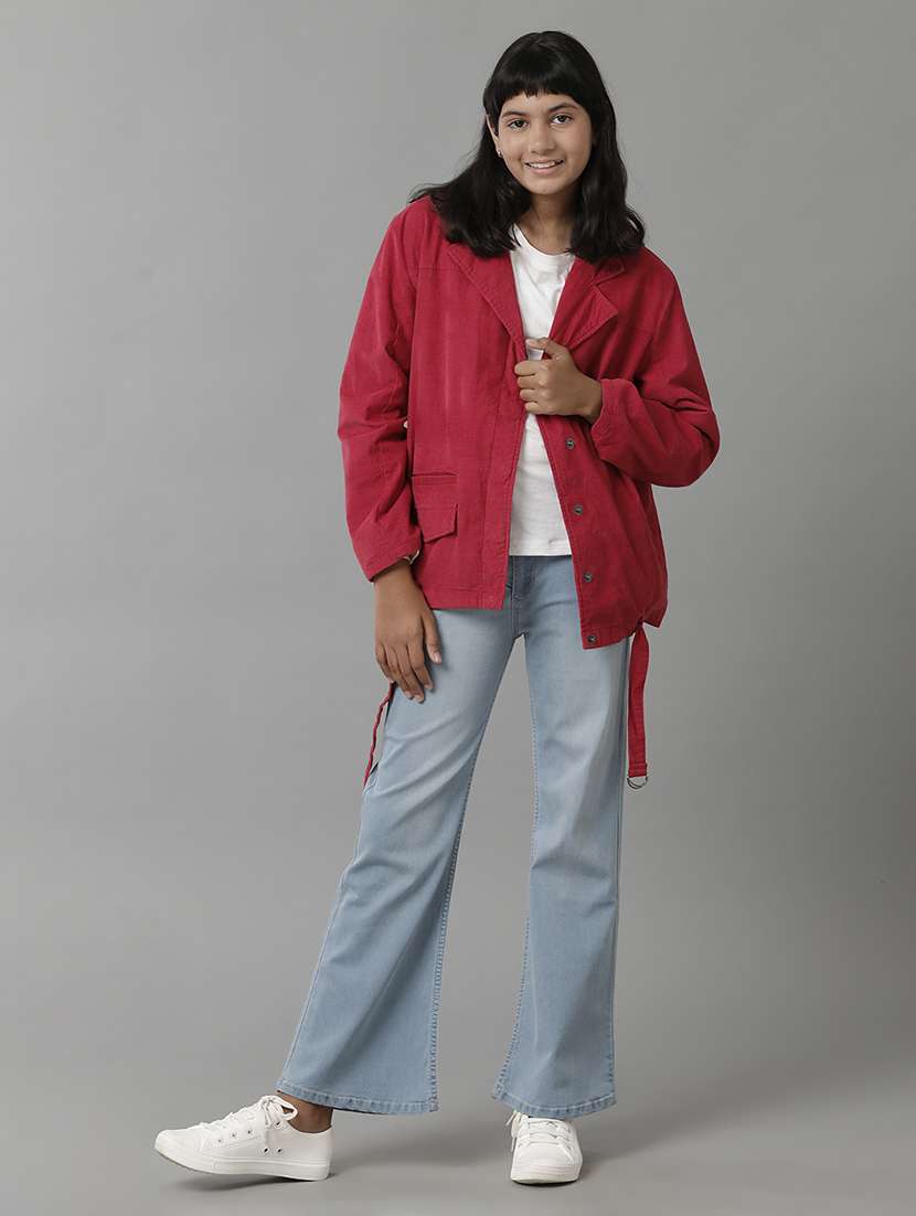girls solid lapel collar long sleeve regular jacket - 22240603 -  Standard Image - 4