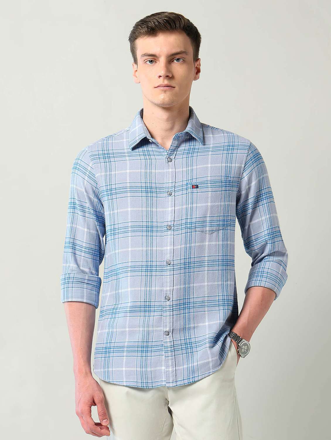 men checkered long sleeve slim fit casual shirt - 22240608 -  Standard Image - 1