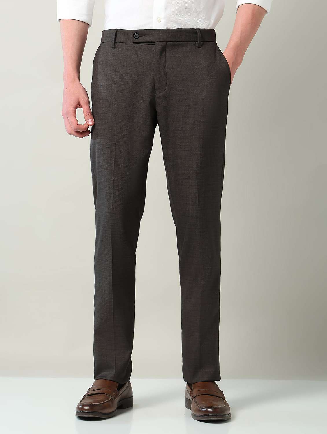 men solid mid rise flat front formal trouser