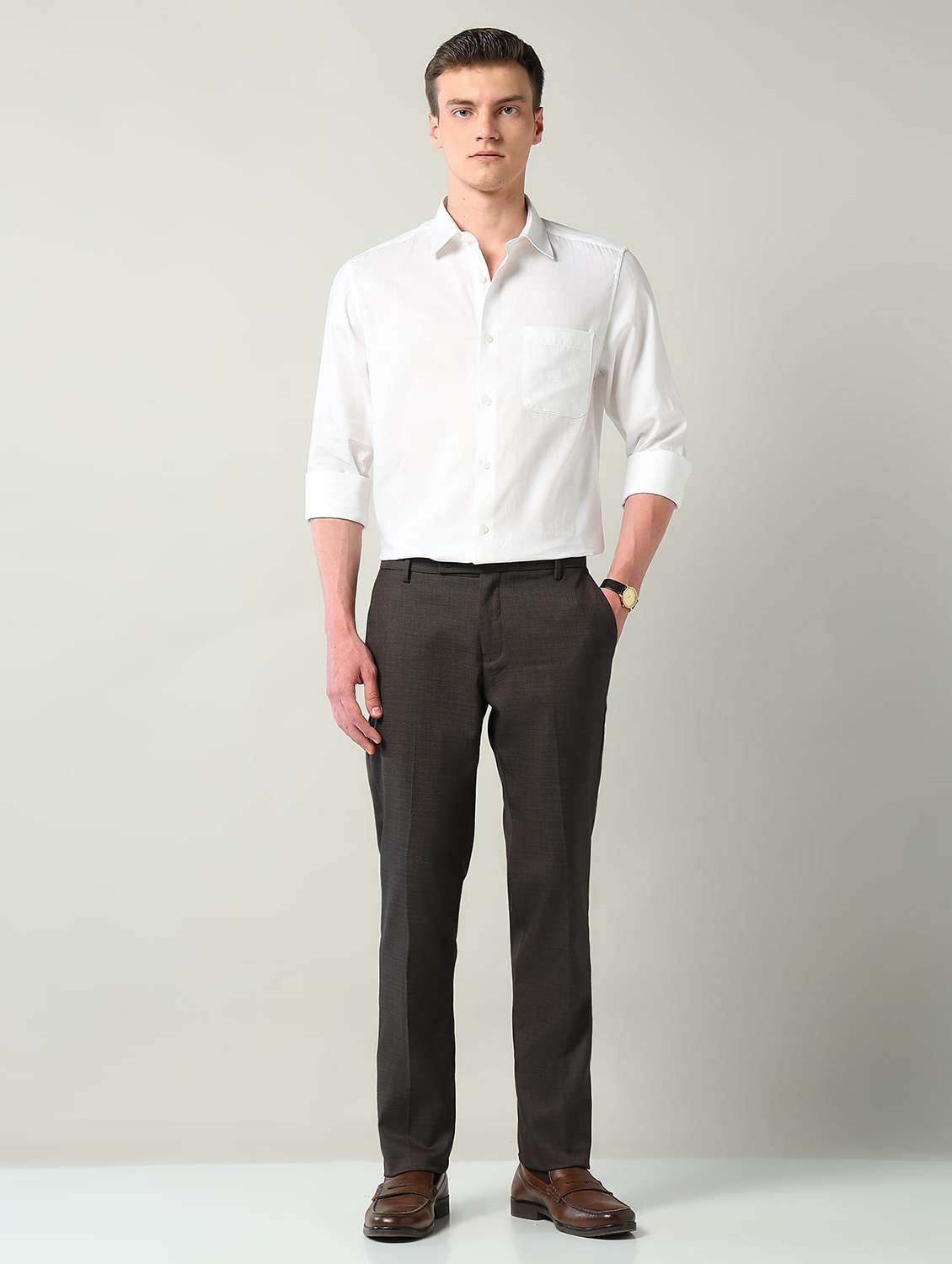 men solid mid rise flat front formal trouser - 22240611 -  Standard Image - 4