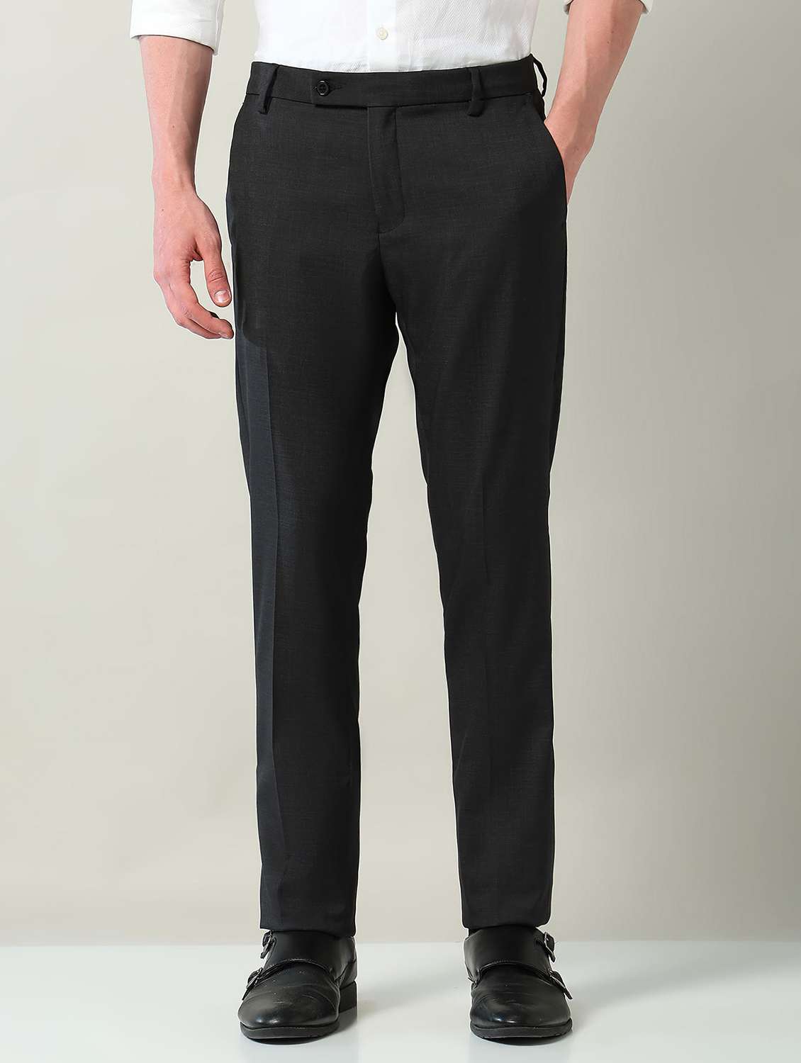 men solid mid rise flat front formal trouser - 22240615 -  Standard Image - 1