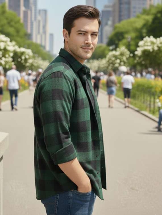 men checkered long sleeve regular fit shacket - 22240630 -  Standard Image - 1