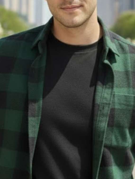 men checkered long sleeve regular fit shacket - 22240630 -  Standard Image - 4