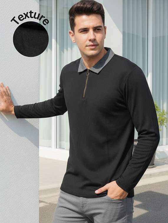 men textured long sleeve regular fit t-shirt - 22240650 -  Standard Image - 1