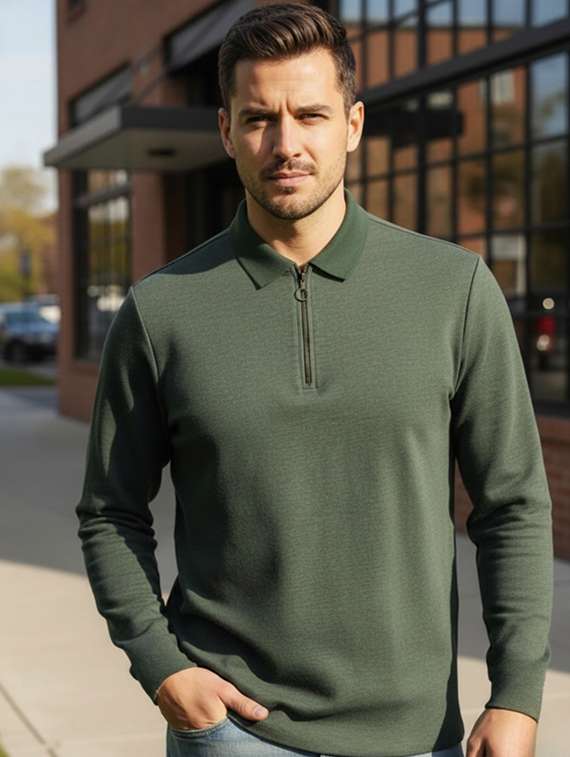 men textured long sleeve regular fit t-shirt - 22240651 -  Standard Image - 1