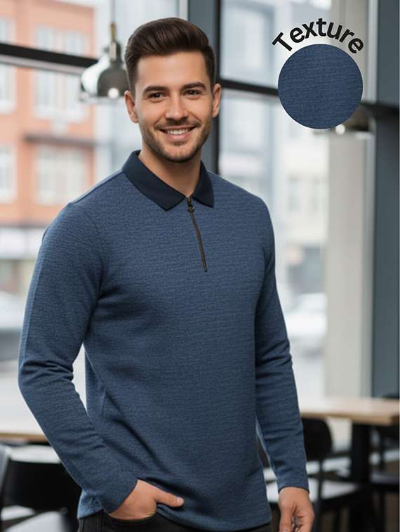 men textured long sleeve regular fit t-shirt - 22240652 -  Standard Image - 1