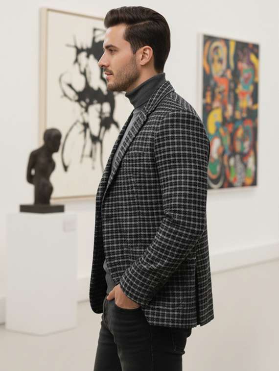 men checkered long sleeve winter coat - 22240654 -  Standard Image - 1