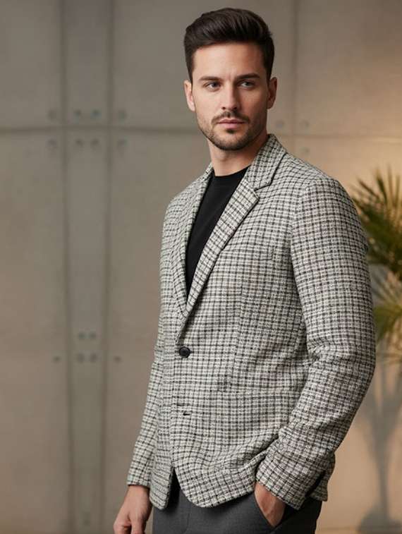 men checkered long sleeve winter coat - 22240655 -  Standard Image - 1