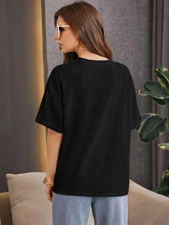 women solid short sleeve oversized t-shirt - 22240668 -  Standard Image - 1