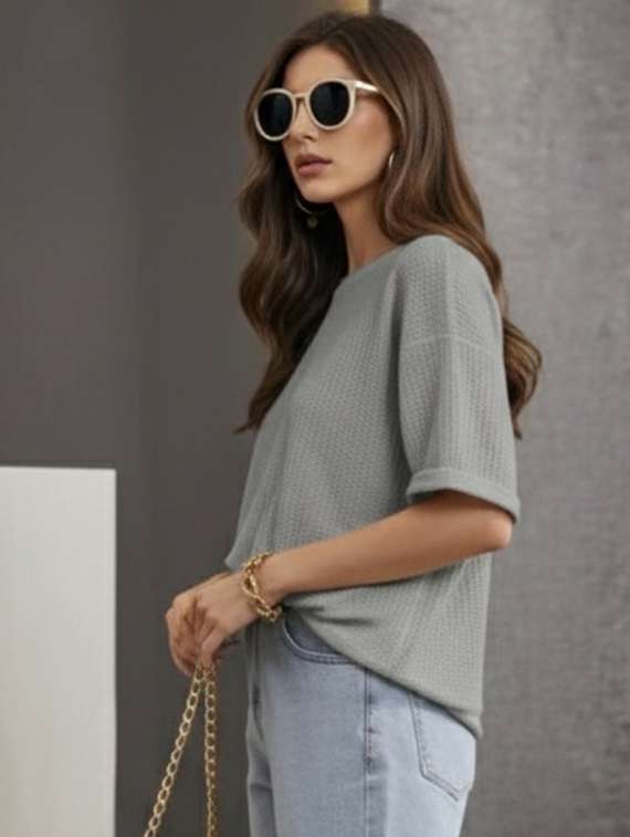 women solid short sleeve oversized t-shirt - 22240670 -  Standard Image - 1