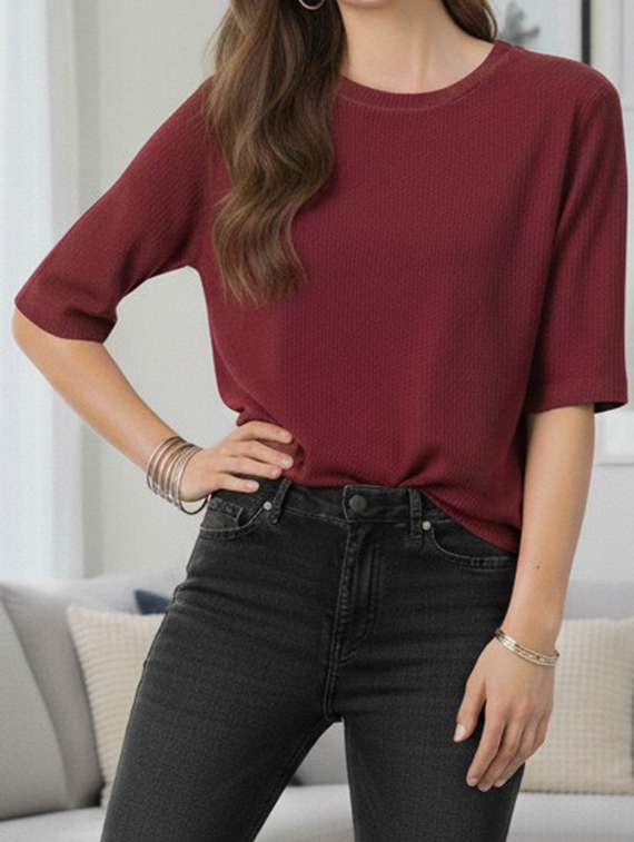 women solid short sleeve oversized t-shirt - 22240671 -  Standard Image - 4