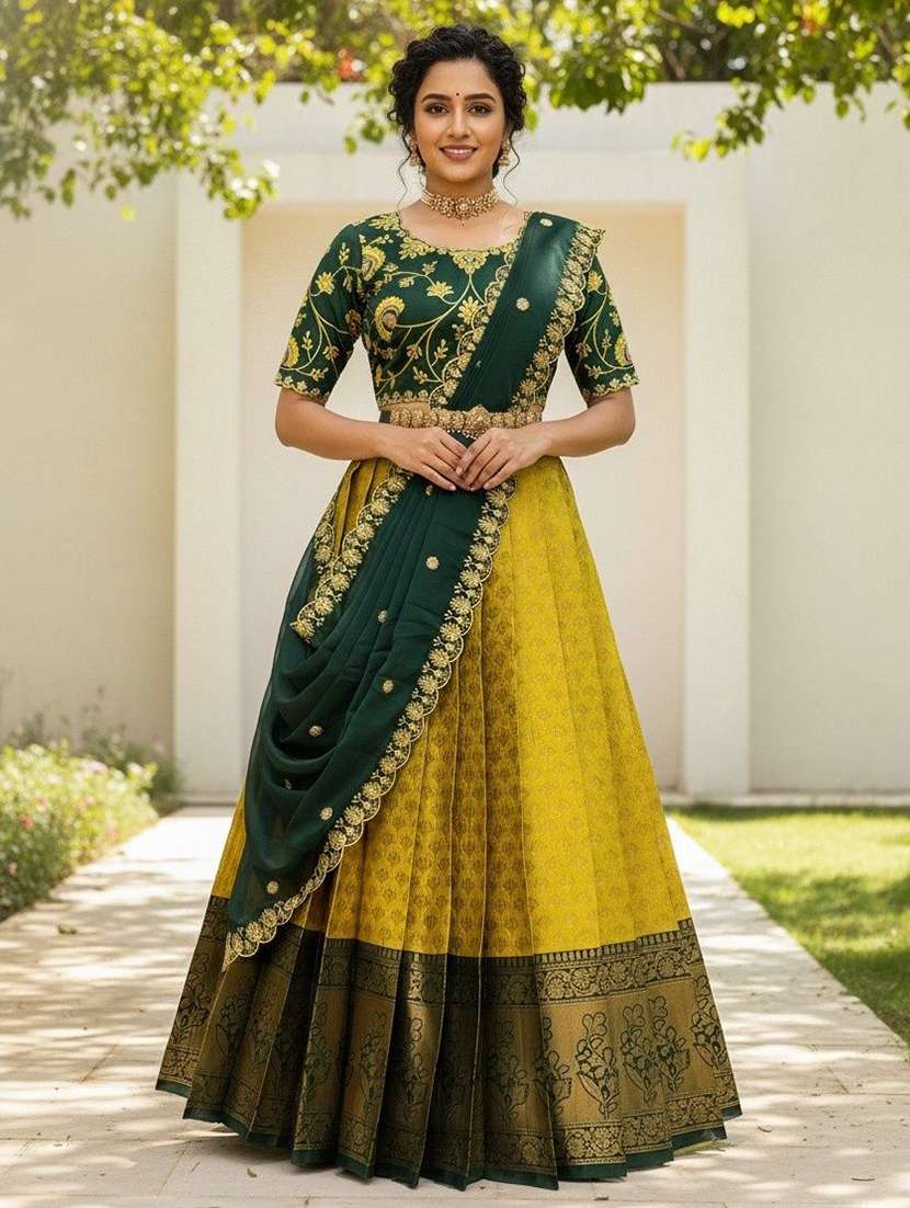 women self design south indian style unstitched lehenga choli