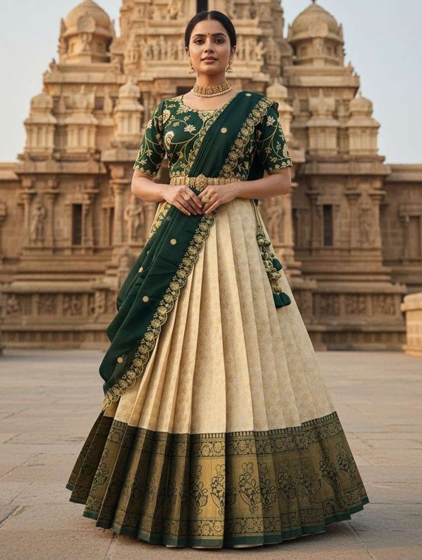 women self design south indian style unstitched lehenga choli