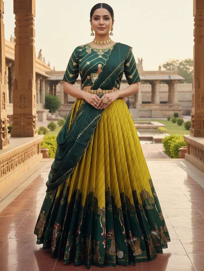 women self design south indian style unstitched lehenga choli