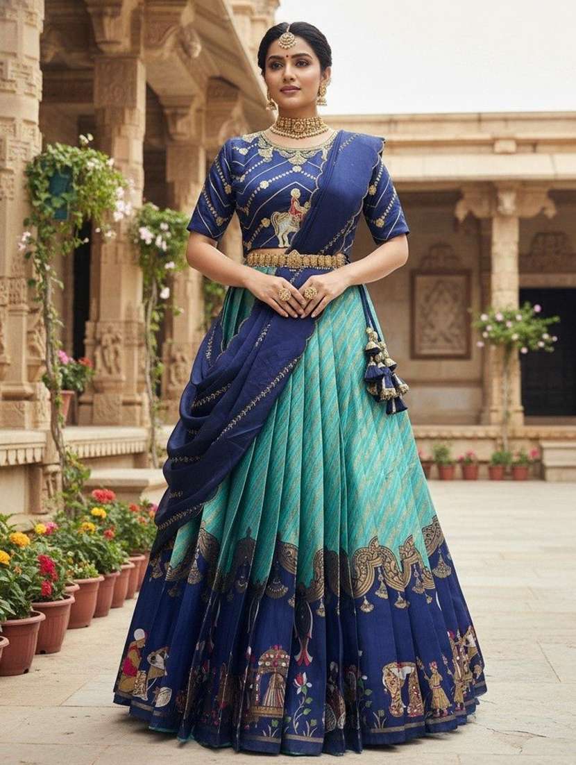 women self design south indian style unstitched lehenga choli