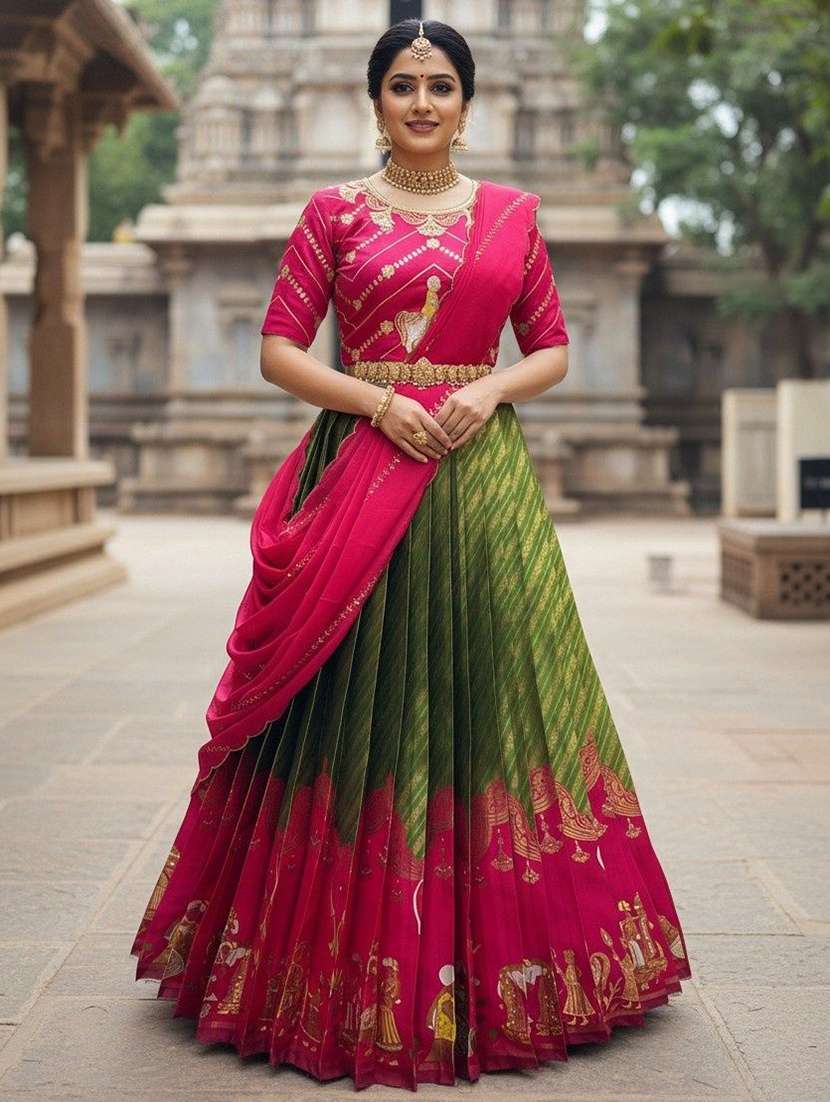women self design south indian style unstitched lehenga choli