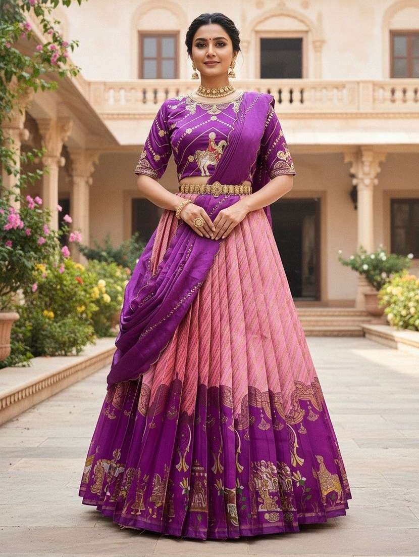 women self design south indian style unstitched lehenga choli