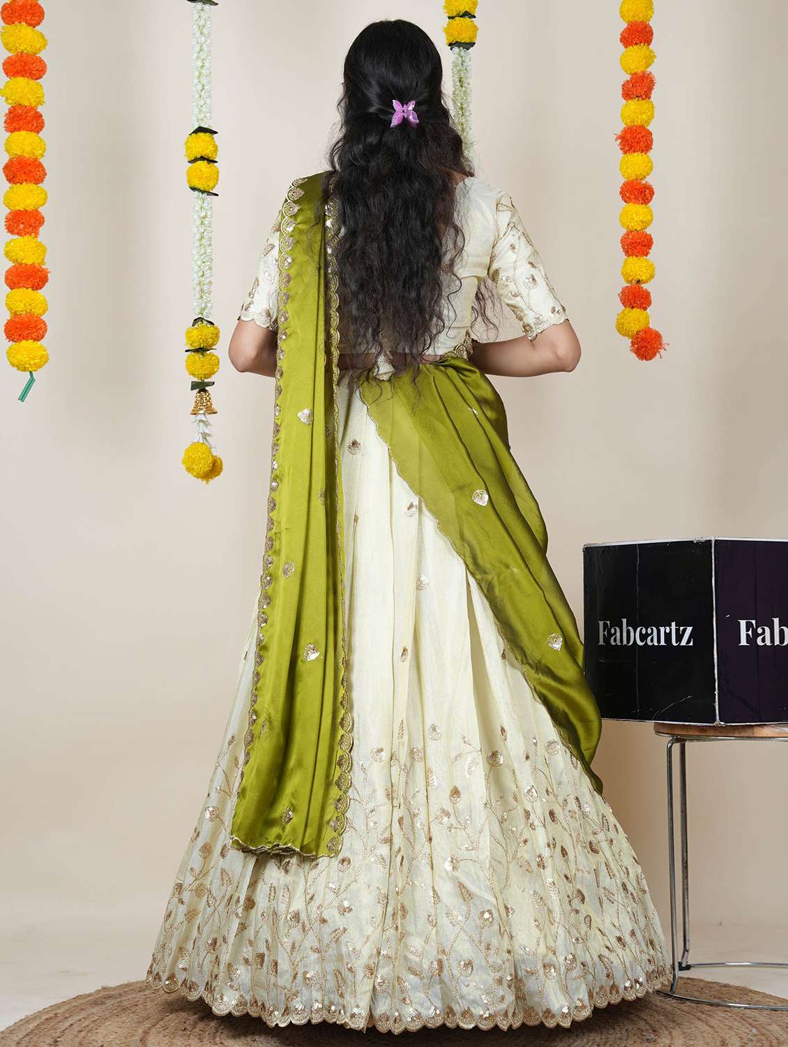 women solid with work unstitched lehenga choli - 22240692 -  Standard Image - 1