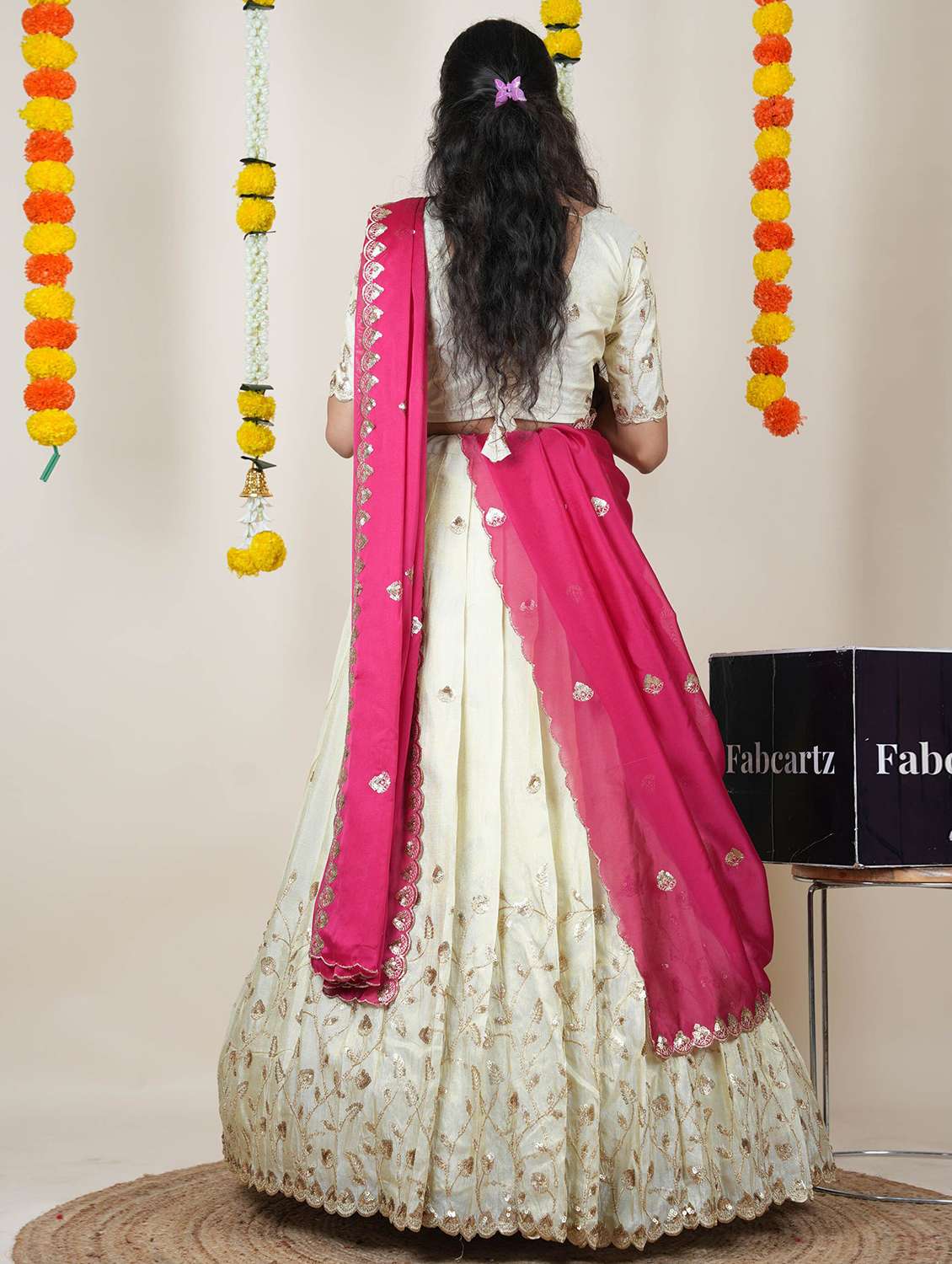 women solid with work unstitched lehenga choli - 22240693 -  Standard Image - 1