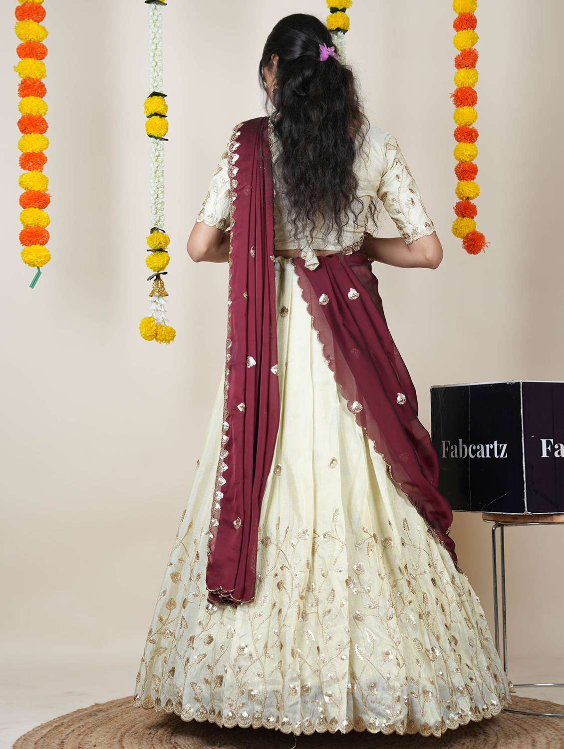 women solid with work unstitched lehenga choli - 22240695 -  Standard Image - 1