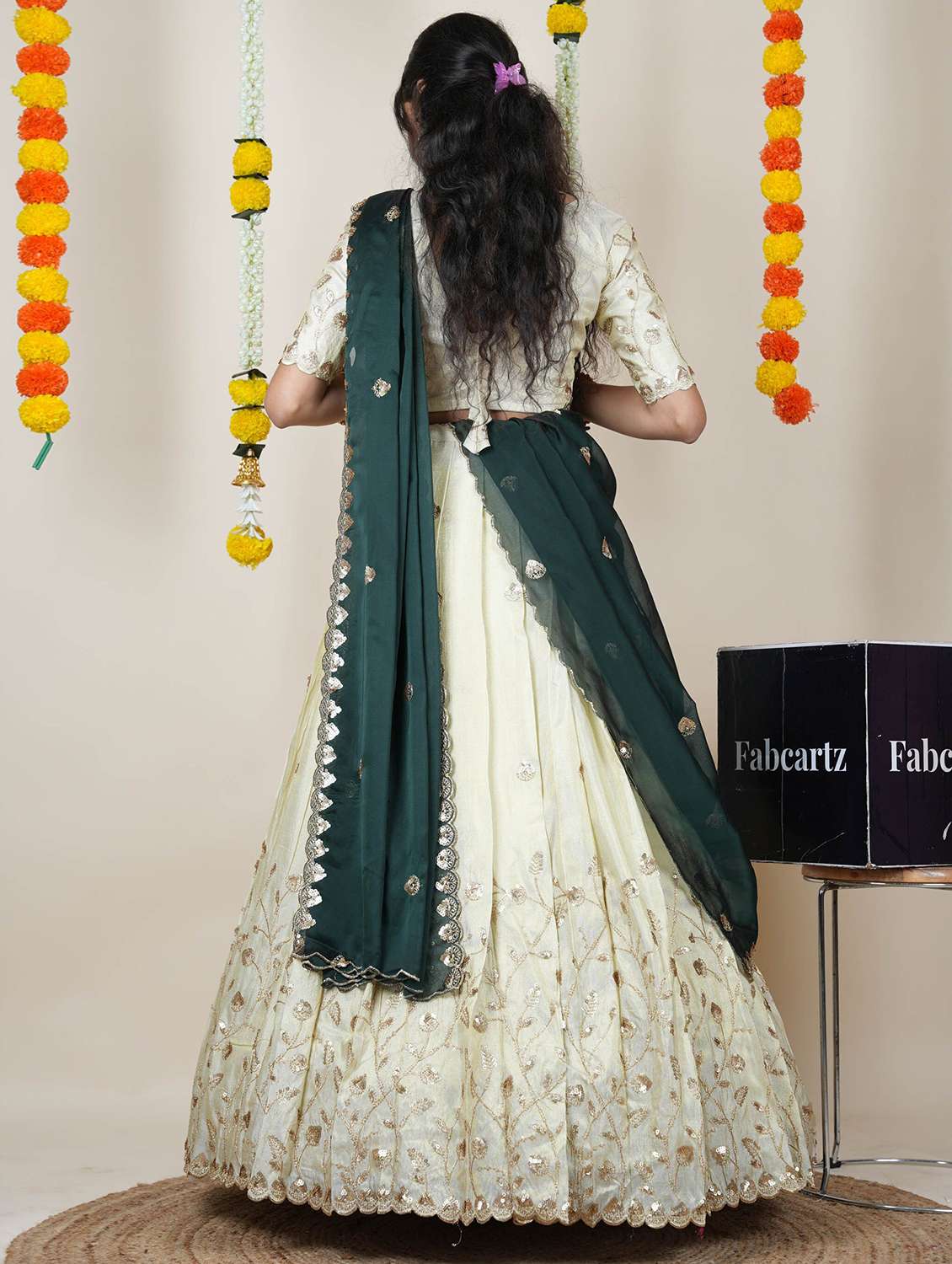 women solid with work unstitched lehenga choli - 22240696 -  Standard Image - 1