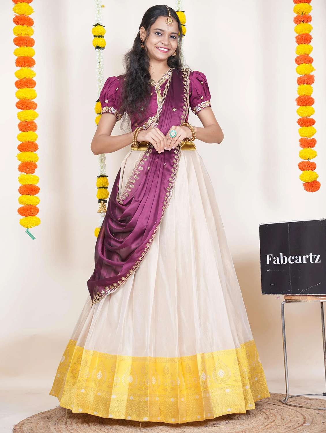 women self design south indian style unstitched lehenga choli