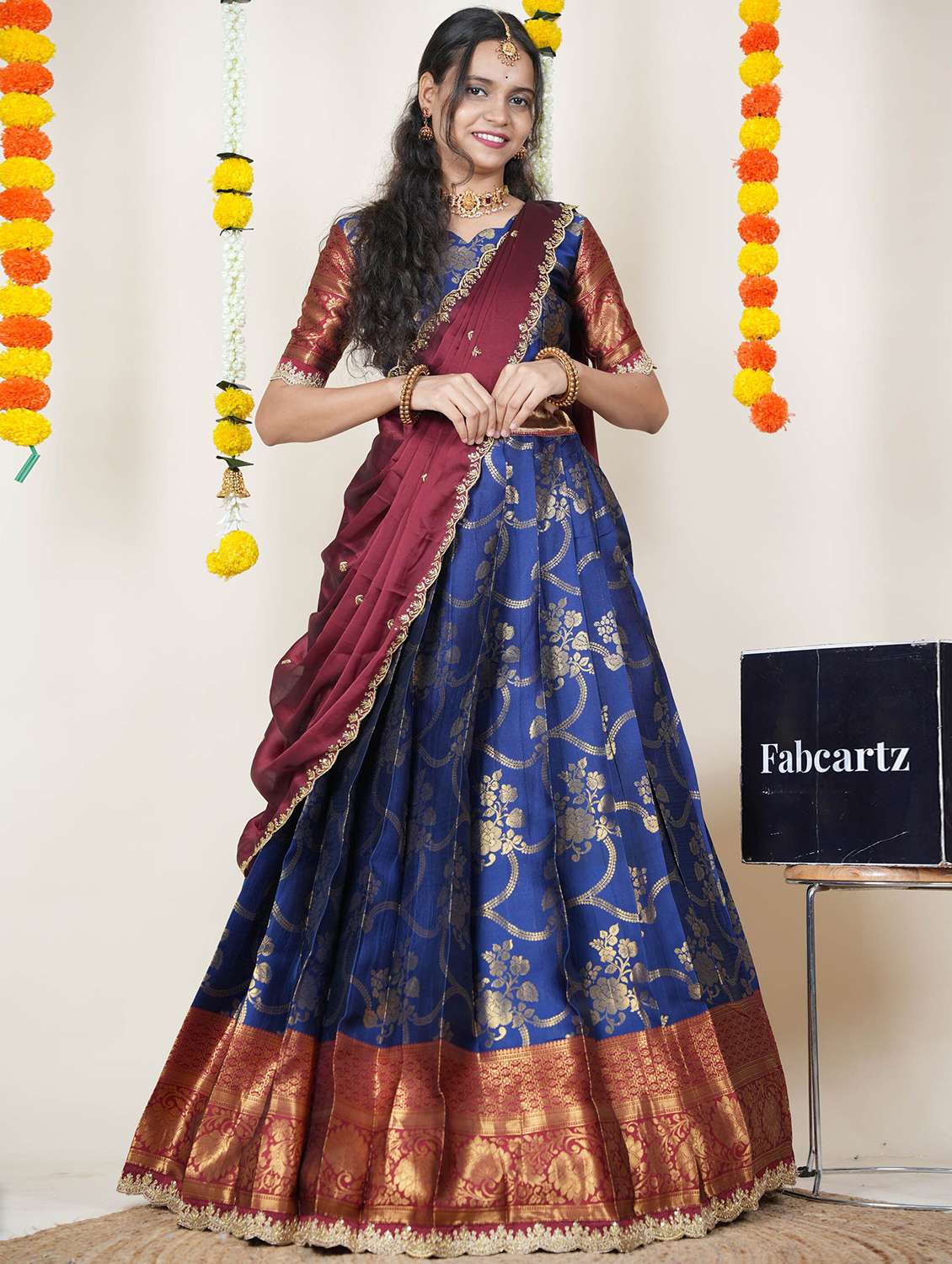 women self design south indian style unstitched lehenga choli