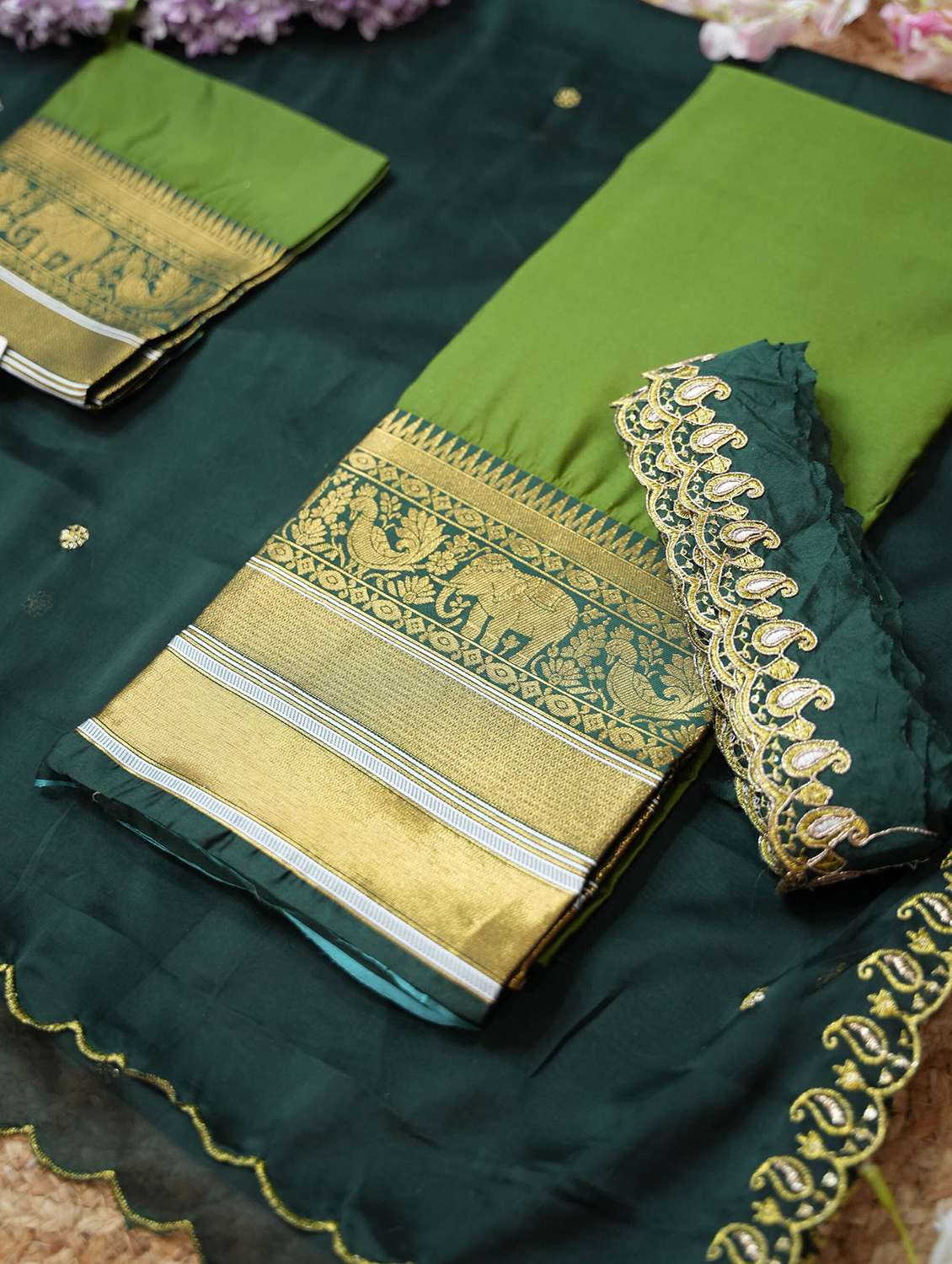 women self design south indian style unstitched lehenga choli - 22240714 -  Standard Image - 4