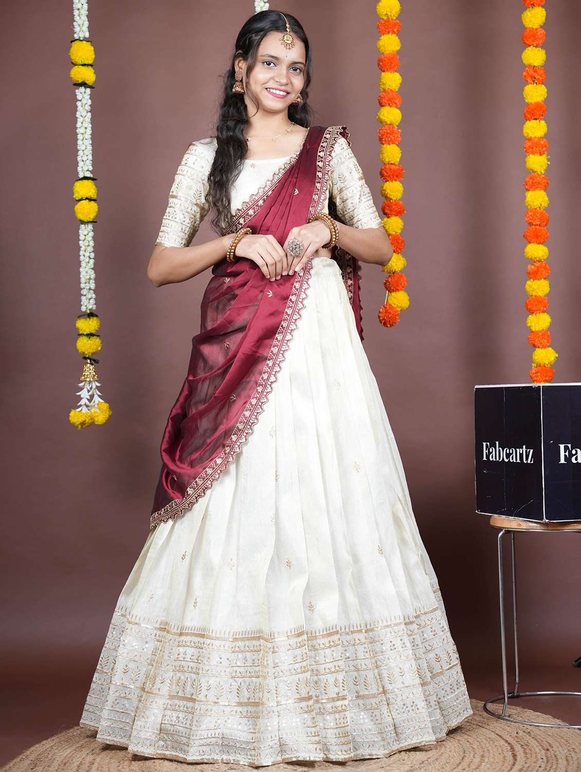 women solid with work unstitched lehenga choli