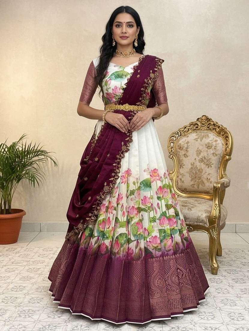 women floral south indian style unstitched lehenga choli