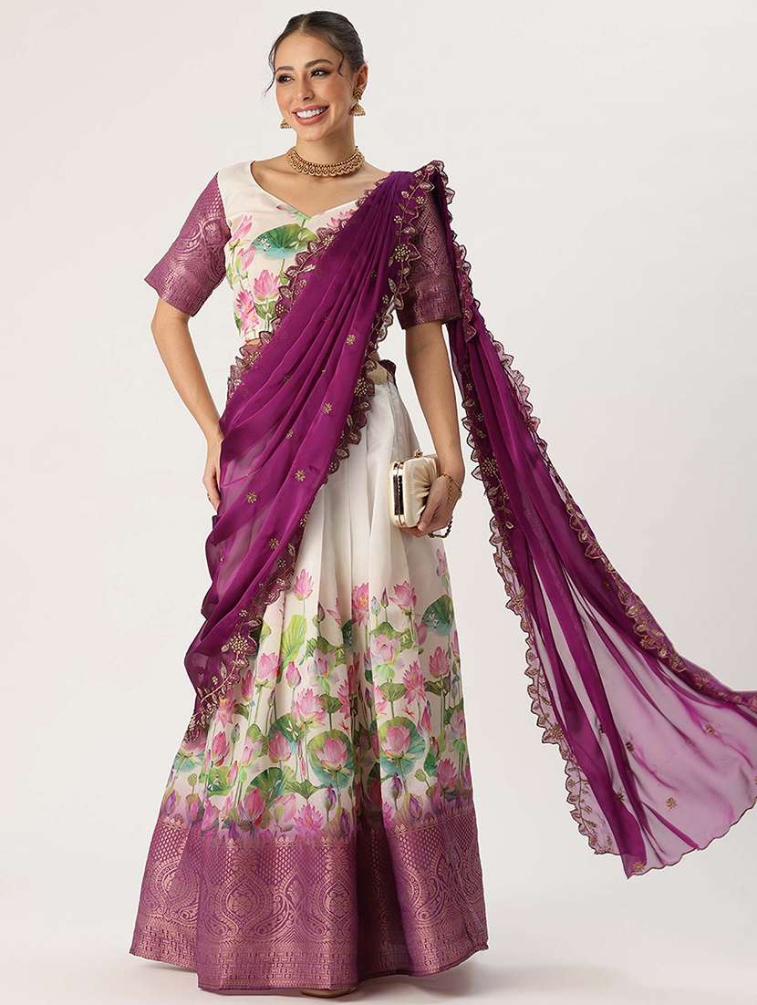 women floral south indian style unstitched lehenga choli