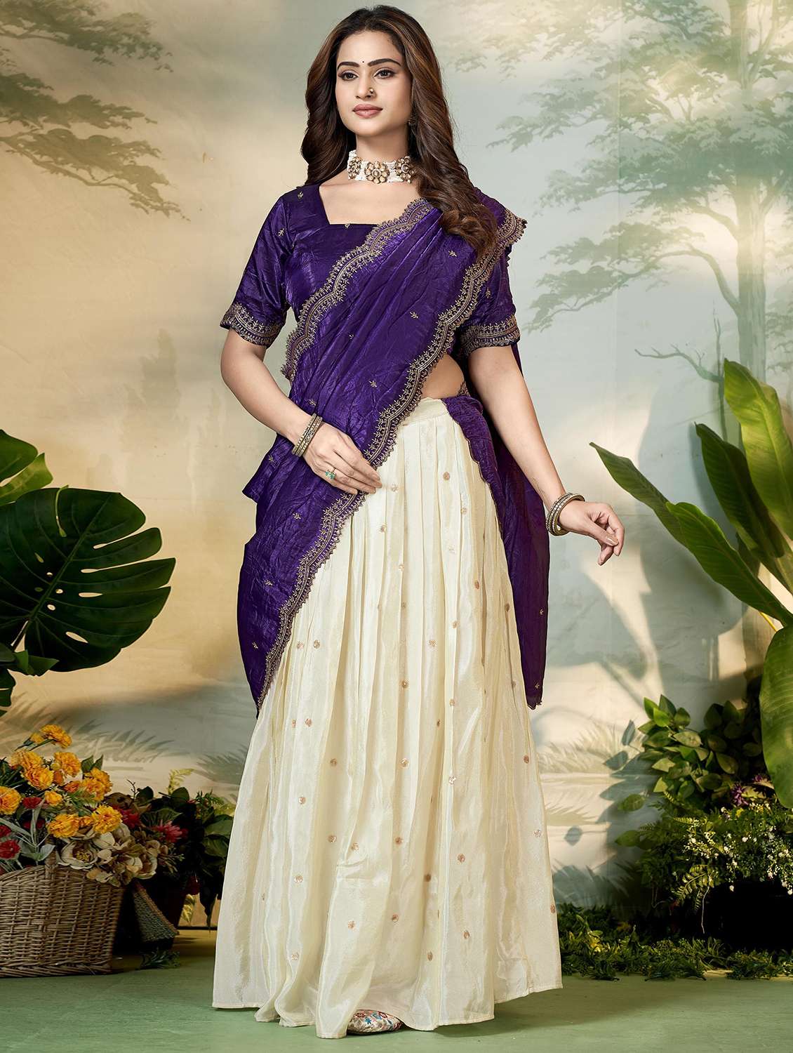 women solid with work unstitched lehenga choli - 22240730 -  Standard Image - 1