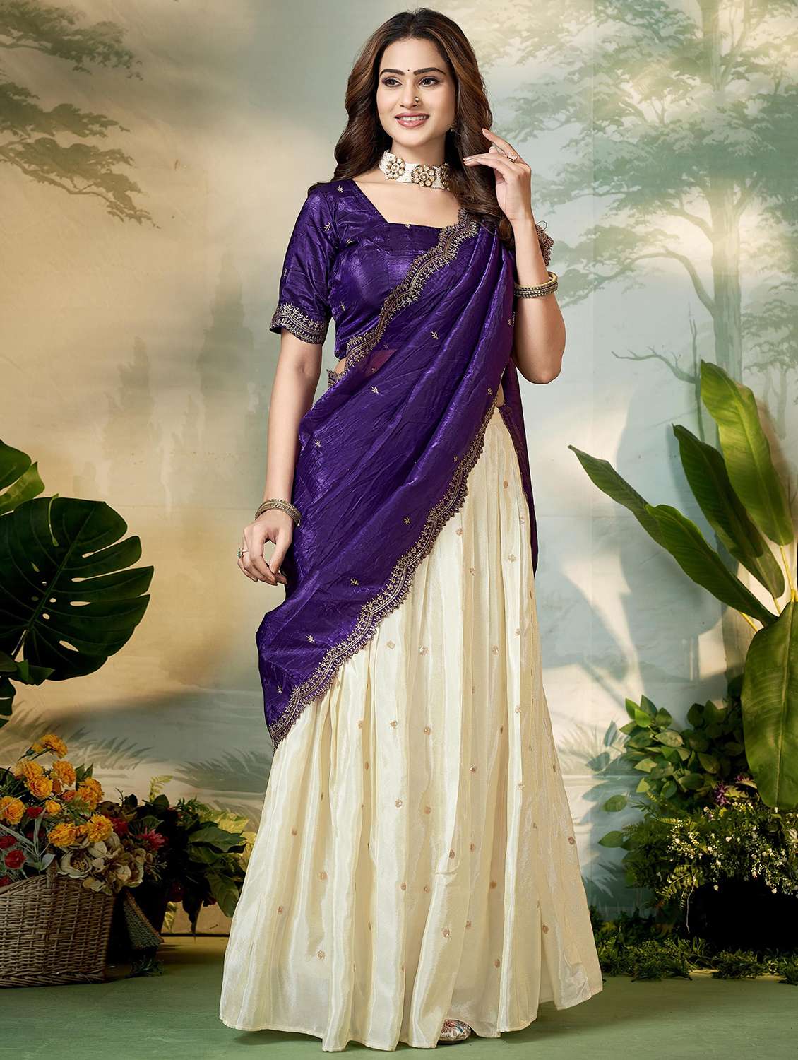 women solid with work unstitched lehenga choli - 22240730 -  Standard Image - 4