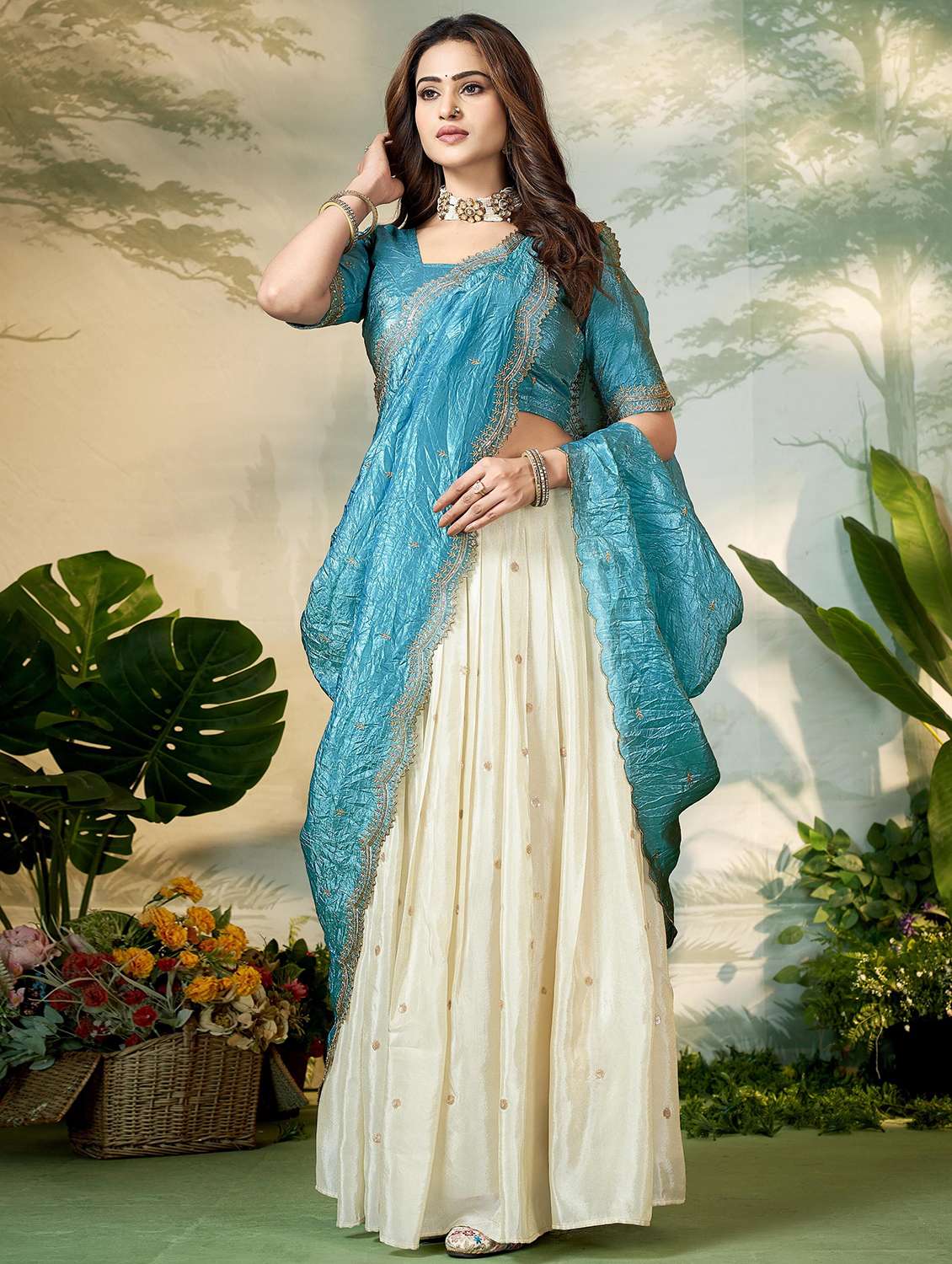 women solid with work unstitched lehenga choli - 22240731 -  Standard Image - 1