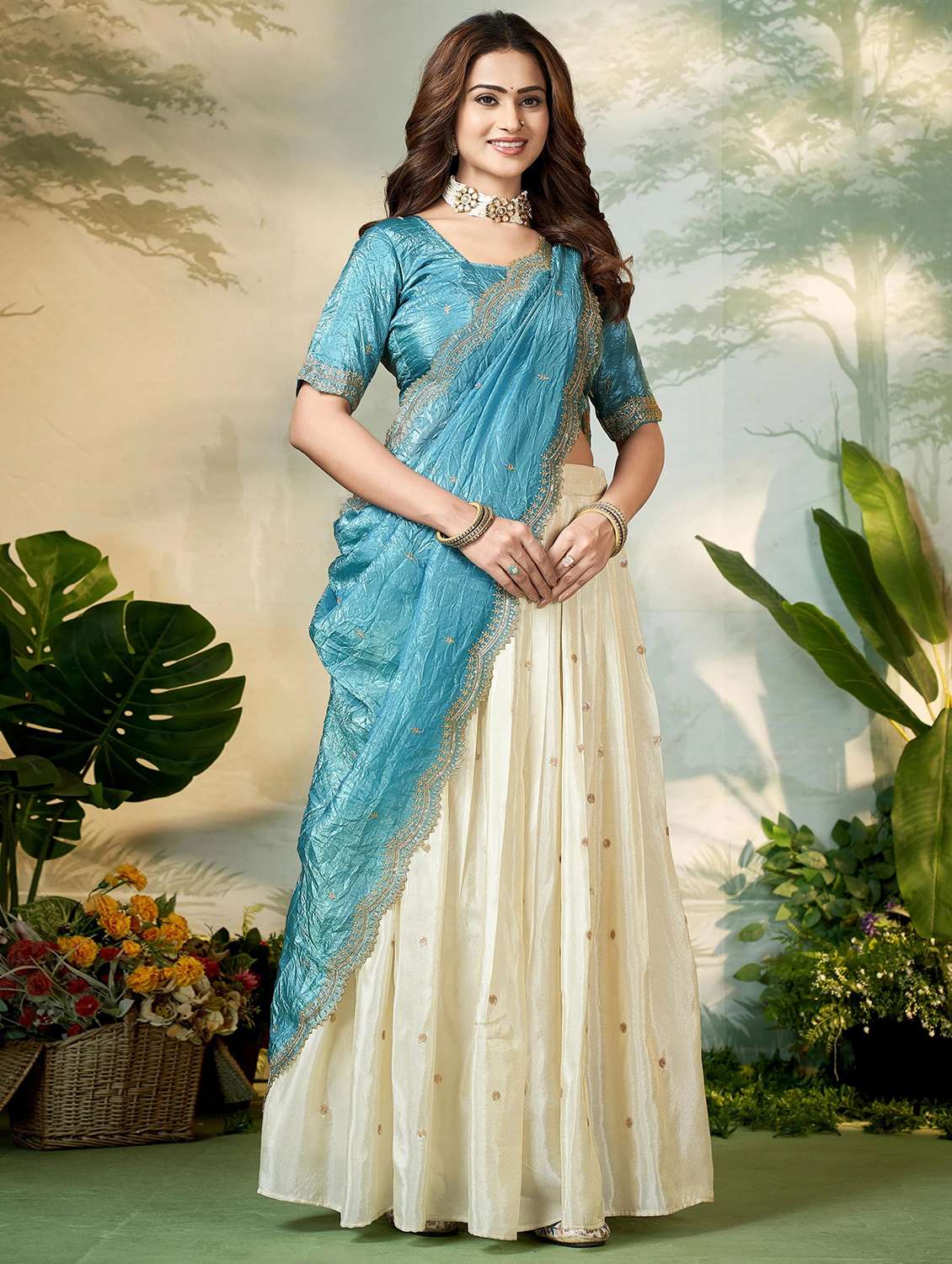 women solid with work unstitched lehenga choli - 22240731 -  Standard Image - 4